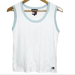 Tommy Hilfiger White and Light Blue Sweater Tank